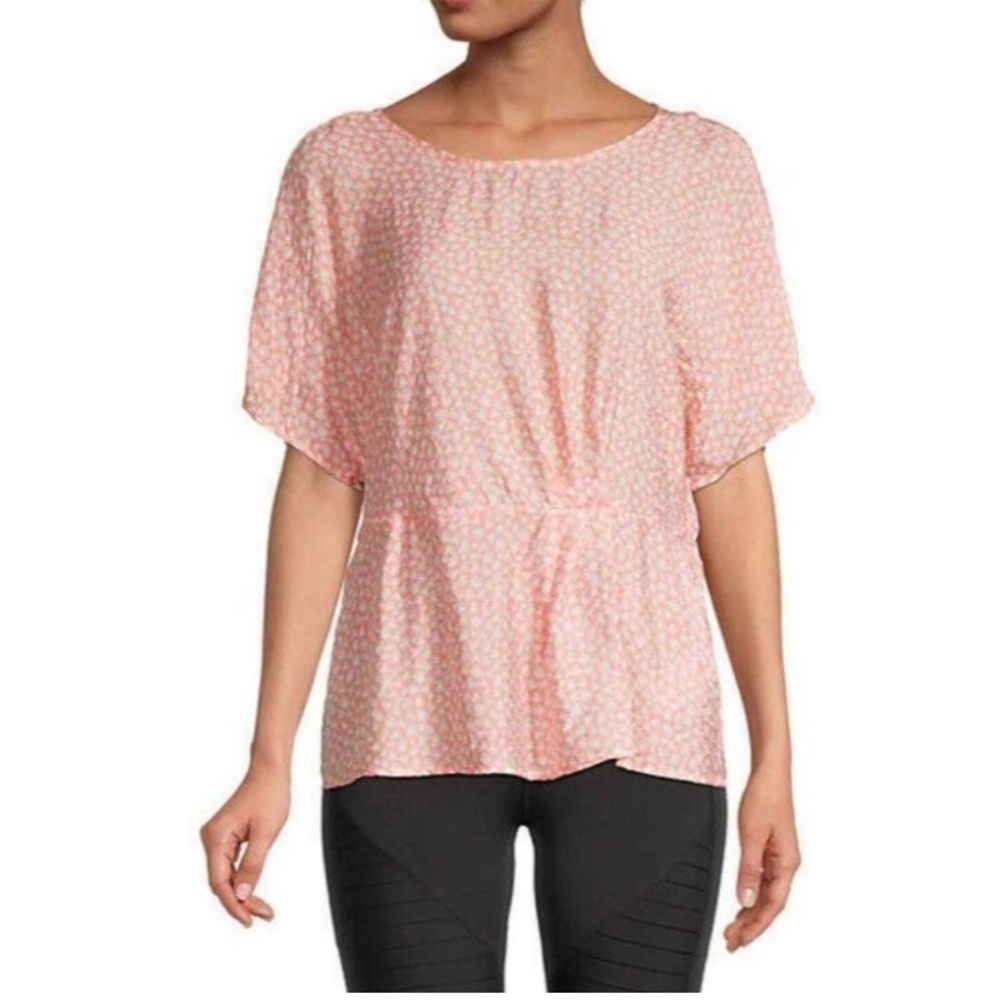 Nanette Lepore Peach Floral Short Sleeve Gathered Blouse
